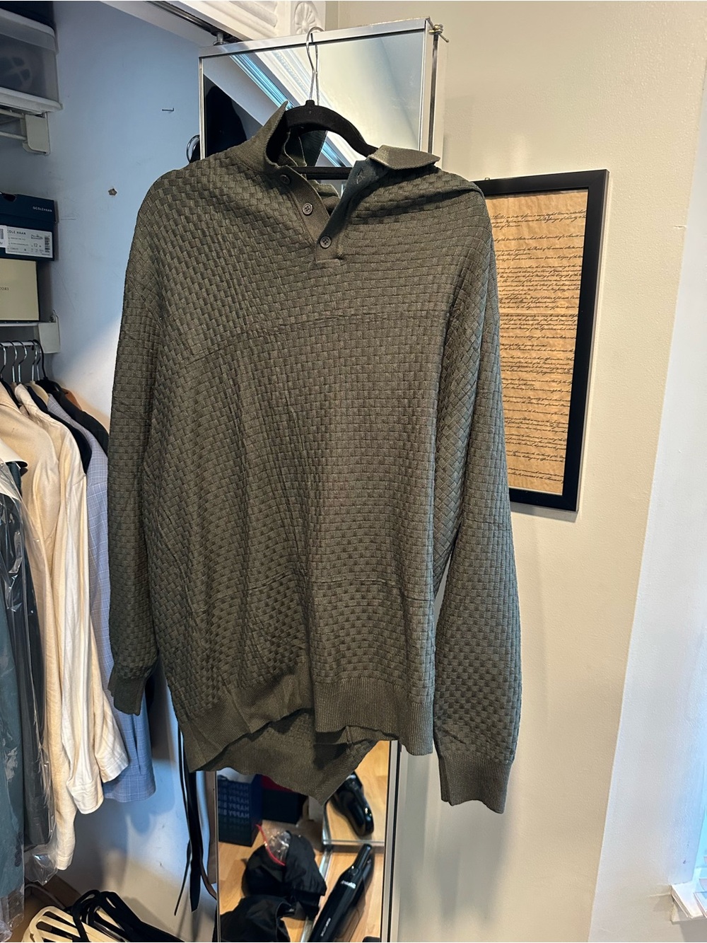 Men's Olive Zip Polo Knit Sweater